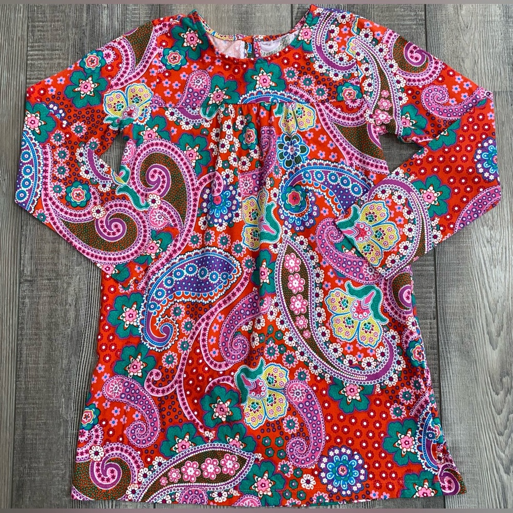 Hanna Andersson Pink Red Flower Paisley Print Long Sleeve Colorful Dress 6/7